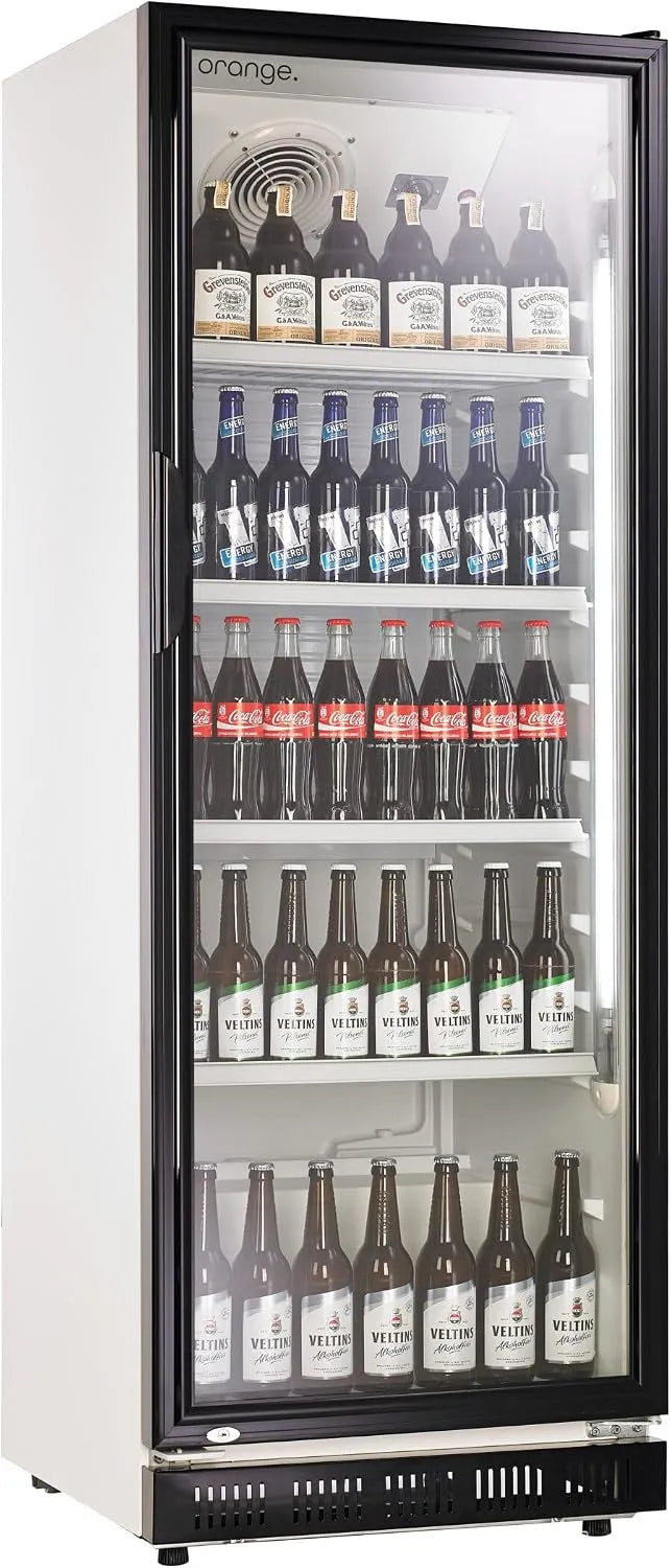 Kühlschrank, orange. 360L Getränkekühlschrank, mit Glastür. Abschließbar. weiß, Flaschenkühlschrank, in Schwarz. Freistehender Getränkekühlschrank.