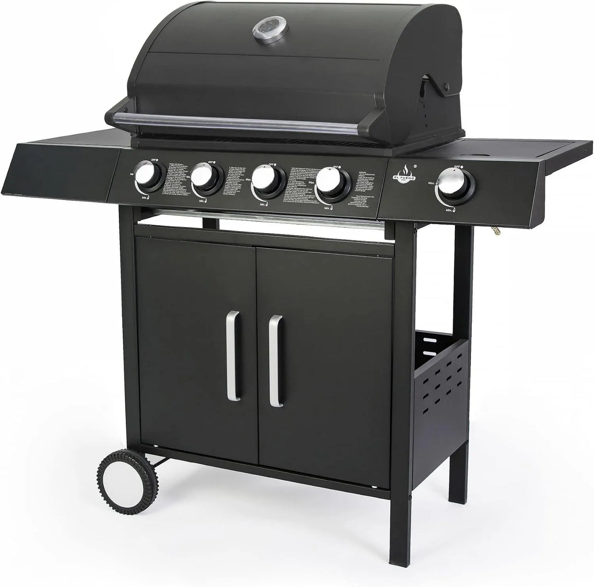 Gasgrill AY 582, 'SAN ANGELO 4+1' von El Fuego, Edelstahl, inklusive. Gasschlauch und Druckminderer, Grill Smoker Grillwagen BBQ