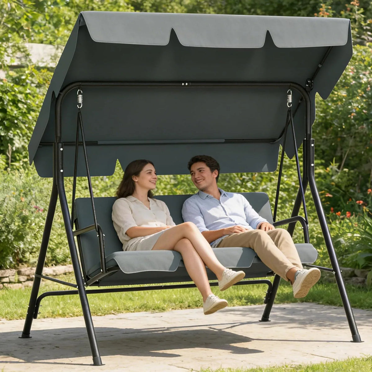 3-Sitzer Hollywoodschaukel, Garten-Schaukelbank 193x110x152cm, bis 200 kg Belastbar, Stabil Stahlgestell, UV-Schutz, Anthrazit