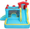 Groß für Kinder Outfunny Hüpfburg, Aufblasbare Hüpfburg Indoor & Outdoor mit Gebläse 450W, Rutsche, Blau