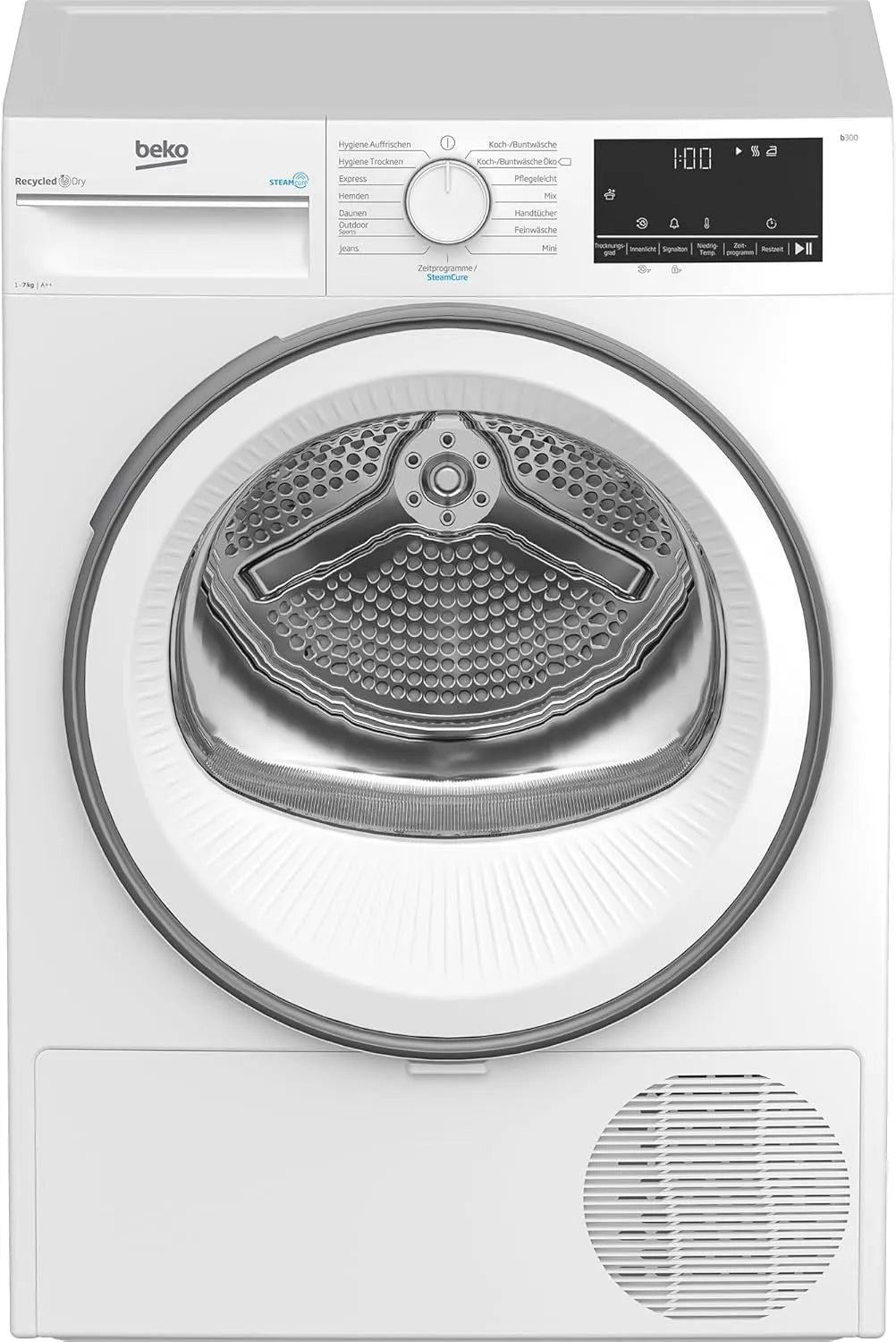 Beko Wäschetrockner B3T41239, 15 Betriebsprogramme, Frontbeladung Wärmepumpentrockner, Dampffunktion, Multifunktionsdisplay, Weiß, Gewicht 7KG