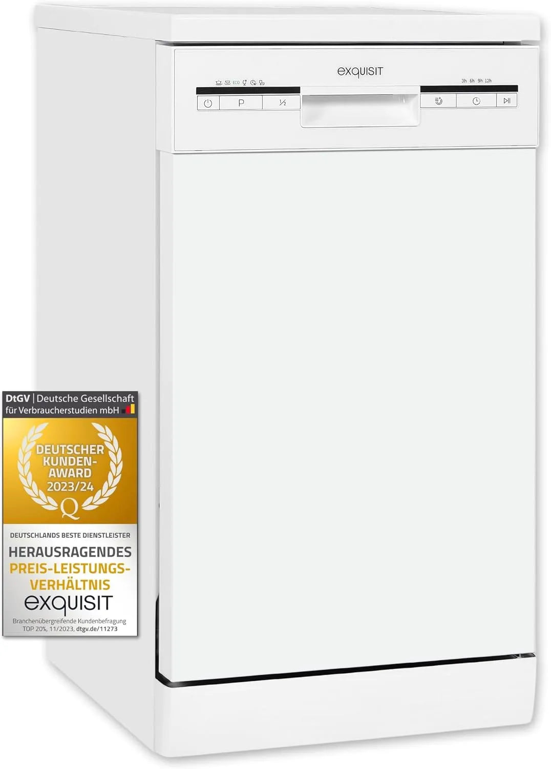 Exquisit Geschirrspüler GSP9109-030E, Spülmaschine 45 cm in freistehender Ausführung, 9 Maßgedecke, weiss, LED