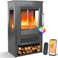 Kesser Elektrokamin, WiFi App 900/1800W Kaminfeuer elektrisch, mit Heizung Panorama-Sichtfenster Heizlüfter 9 LED-Flammeneffekt Farbmodi Fernbedienung