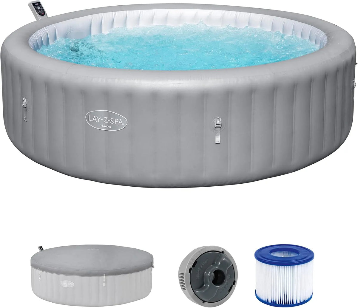 Bestway Whirlpool Lay-Z-Spa Hawaii AirJet Ø236 x 71 cm, 190 AirJet Düsen, Aufblasbarer Outdoor Jacuzzi für 8 Personen, EnergySense Dämmung