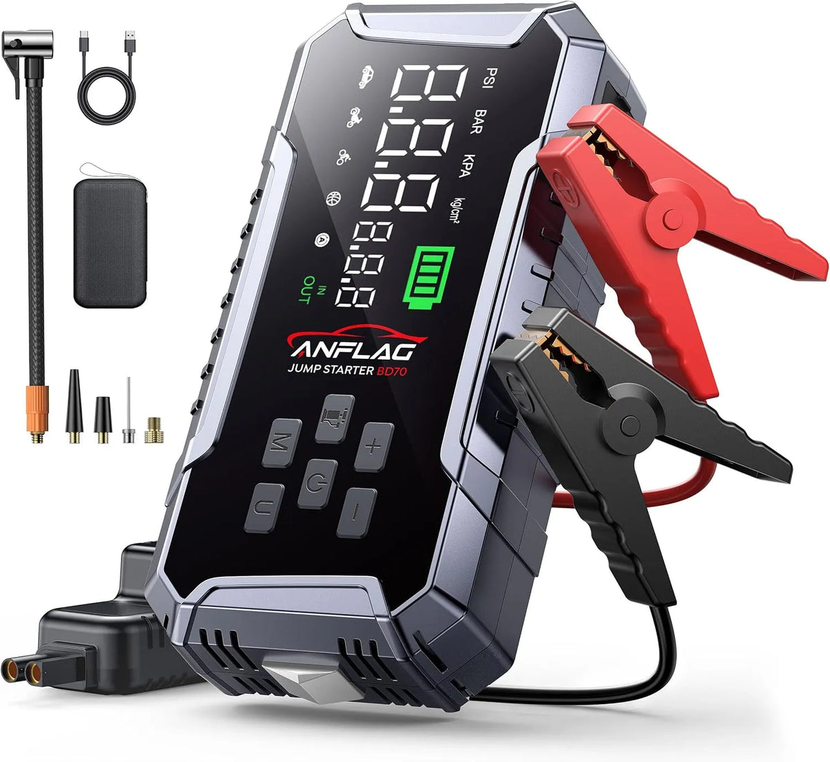 Kompressor 160PSI, ANFLAG 7000A 26800mAh Auto Starthilfe Powerbank für All Benzin und 12.0L Dieselmotor, Starter Powerbank mit Starthilfekabel