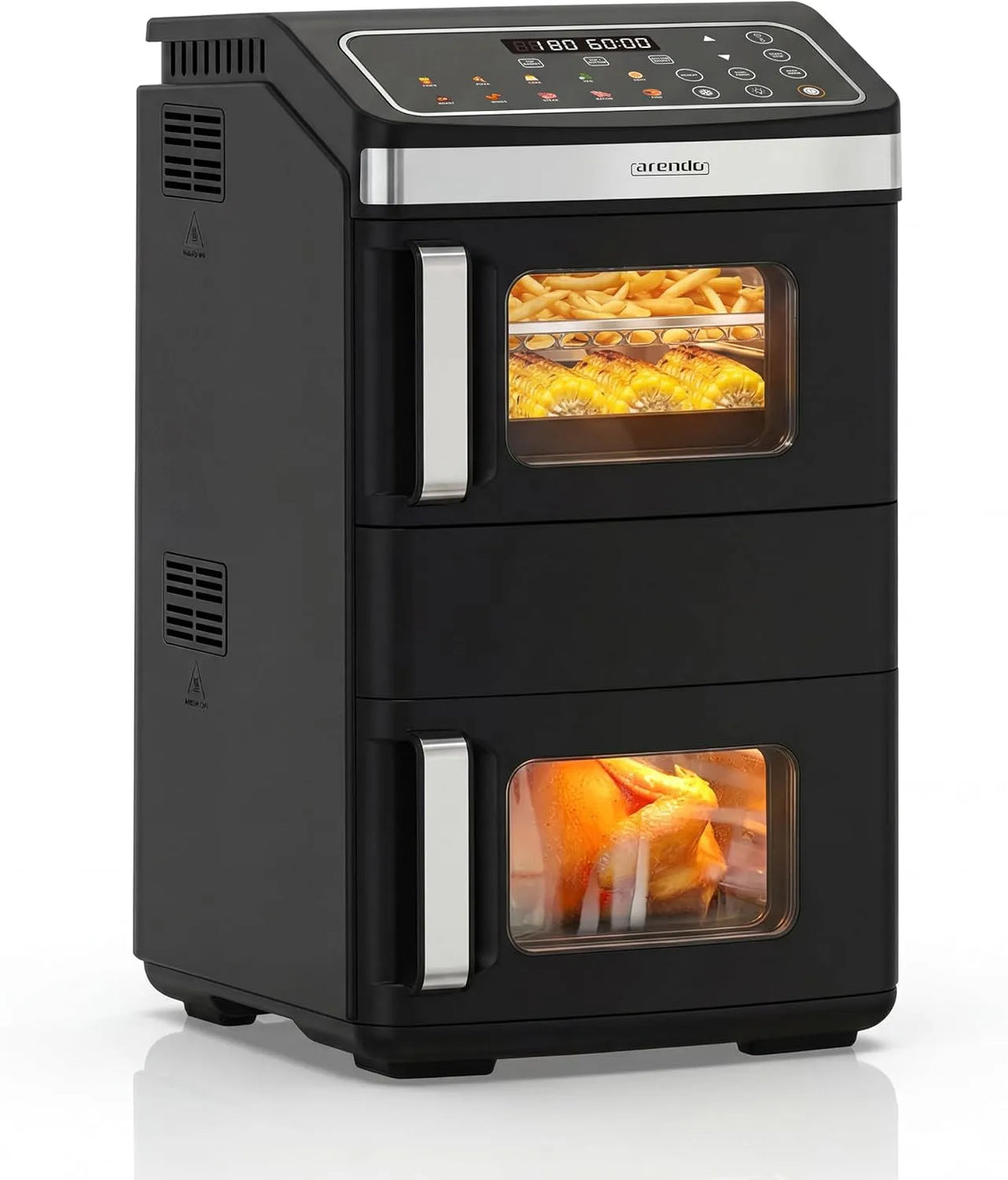 Heißluftfritteuse Arendo, Leistung 2800 W, 2 Kammern, Fassungsvermögen 17 Liter, 2 Zonen, 3D Umluftsystem, Synch- und Match-Funktion, XXL Dual Zone