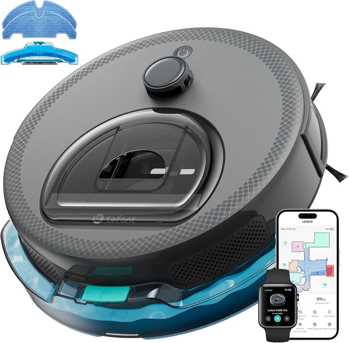 Staubsauger M330Pro LEFANT, 2.4G, 5GHz Wi-Fi, 5000Pa, Roboter, Mehrstufiges Mapping, Laser Navigation für Tierhaare, Teppiche und Hartböden