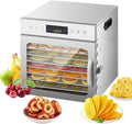 Tablet 24-Stunden-Timer, 8 Tabletts, einstellbare Temperatur 35-95 °C, 8 Tabletten, Dörrautomat aus Edelstahl, LCD-Display, für Obst, Fleisch, Gemüse