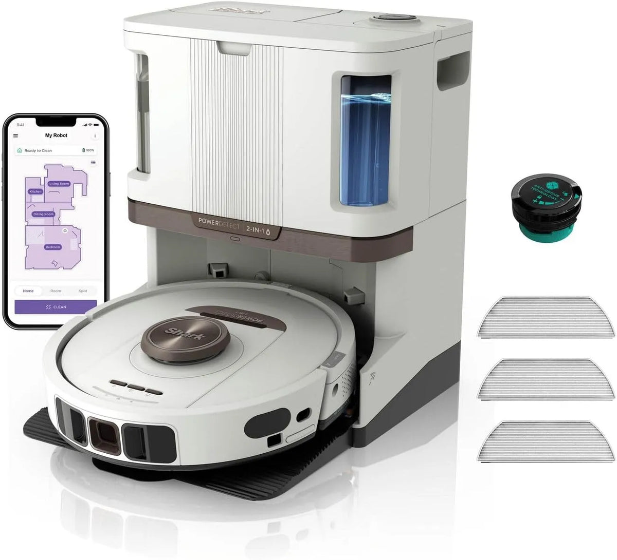 Shark Saugroboter 60-Tage-Selbstentleerung RV2800ZEEUWH, NeverTouch Pro, PowerDetect 2-in-1 & Wischroboter, 3D, LiDAR-Navigation, NeverStuck, Weiß