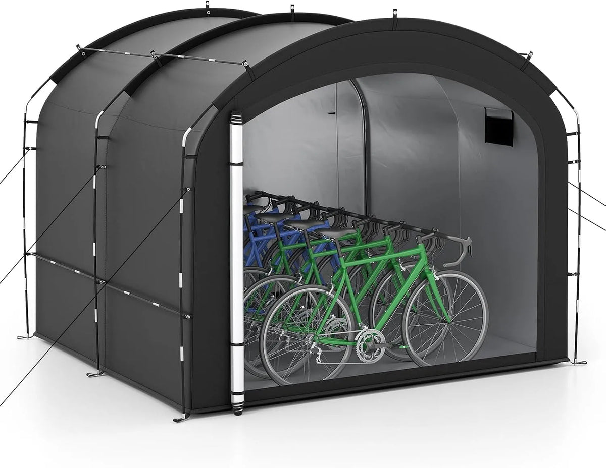 Costway Fahrrad, Fahrradschuppen mit 2 Rolltüren, Fahrradgarage für 7-8 Fahrräder, Maße 254 x 215 x 192 cm, Fahrradzelt wetterfest, Garten, Rasen
