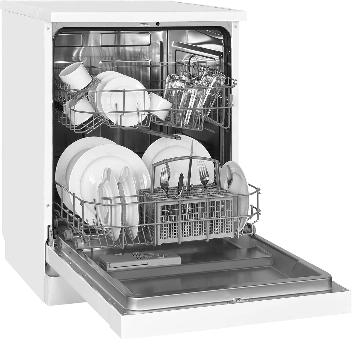 Exquisit Geschirrspüler GSP6312-030D, 12 Maßgedecke, 6 Betriebsprogramme, Stand, Unterbaugerät, LED-Anzeige, Auto Door Open, weiss