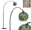 Modell Ripoll E27 HOFSTEIN Stehleuchte, Grün mit Marmorfuß, Vintage-Design, Wohnzimmer, Büro, Schirm Ø 20 cm, Stehlampe aus Metall, Fußschalter