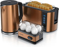 Wasserkocher Arendo, Toaster 4 Scheiben LED-Display 6 Bräunungsgrade, Fassungsvermögen 1,5L 40°, 100°C, mit Toaster SET und Eierkocher