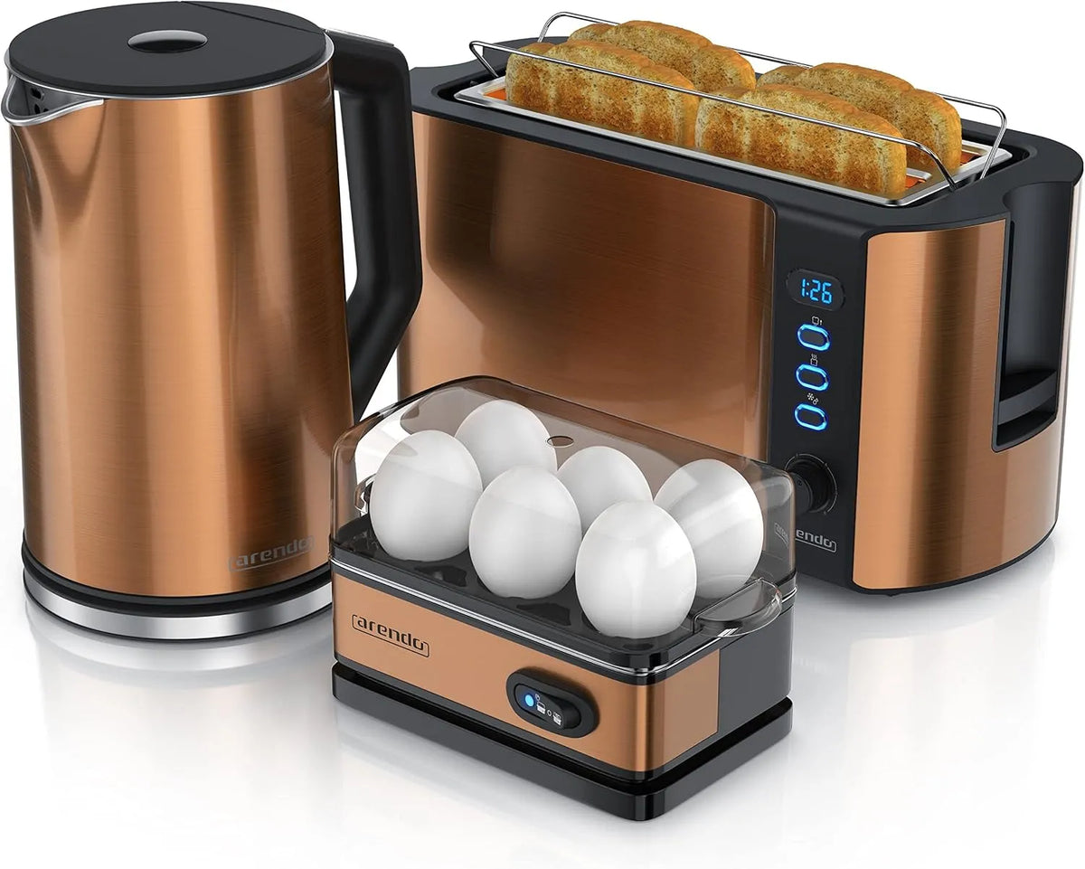 Wasserkocher Arendo, Toaster 4 Scheiben LED-Display 6 Bräunungsgrade, Fassungsvermögen 1,5L 40°, 100°C, mit Toaster SET und Eierkocher