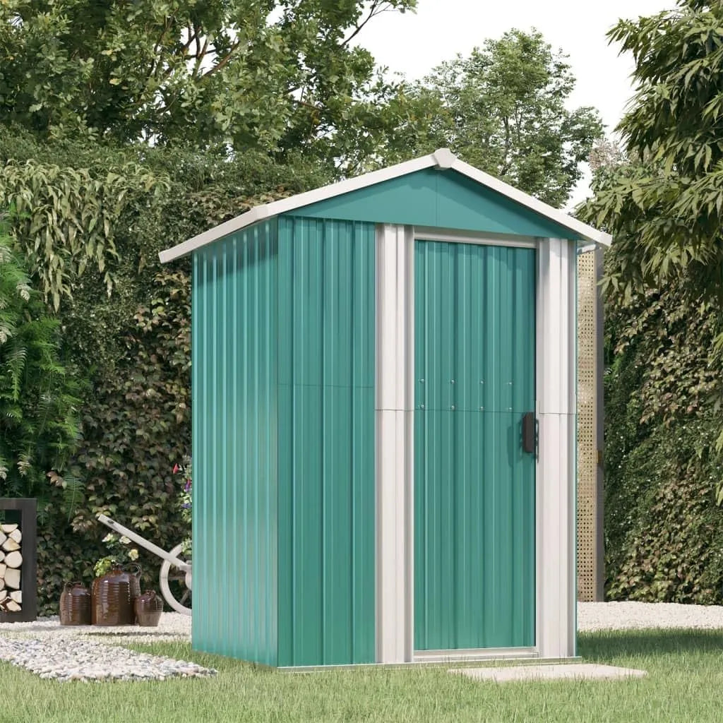 Geräteschuppen, Gartenhaus,126x97,5x177cm Verzinkter Stahl Grün, Gerätehaus mit Schiebetür, Garten Schuppen für Werkzeuge Poolzubehör Gartengeräte