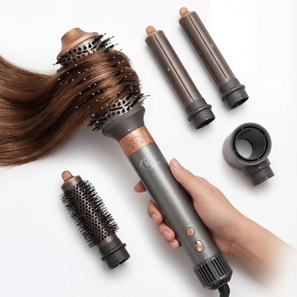 Haarstyler 5-in-1 Styling Set, Leistung 1400 W, 110.000 U, Heißluftschlauch, Volumen-Bürste, Runde Bürste, Lockenstab, Haartrockner, min