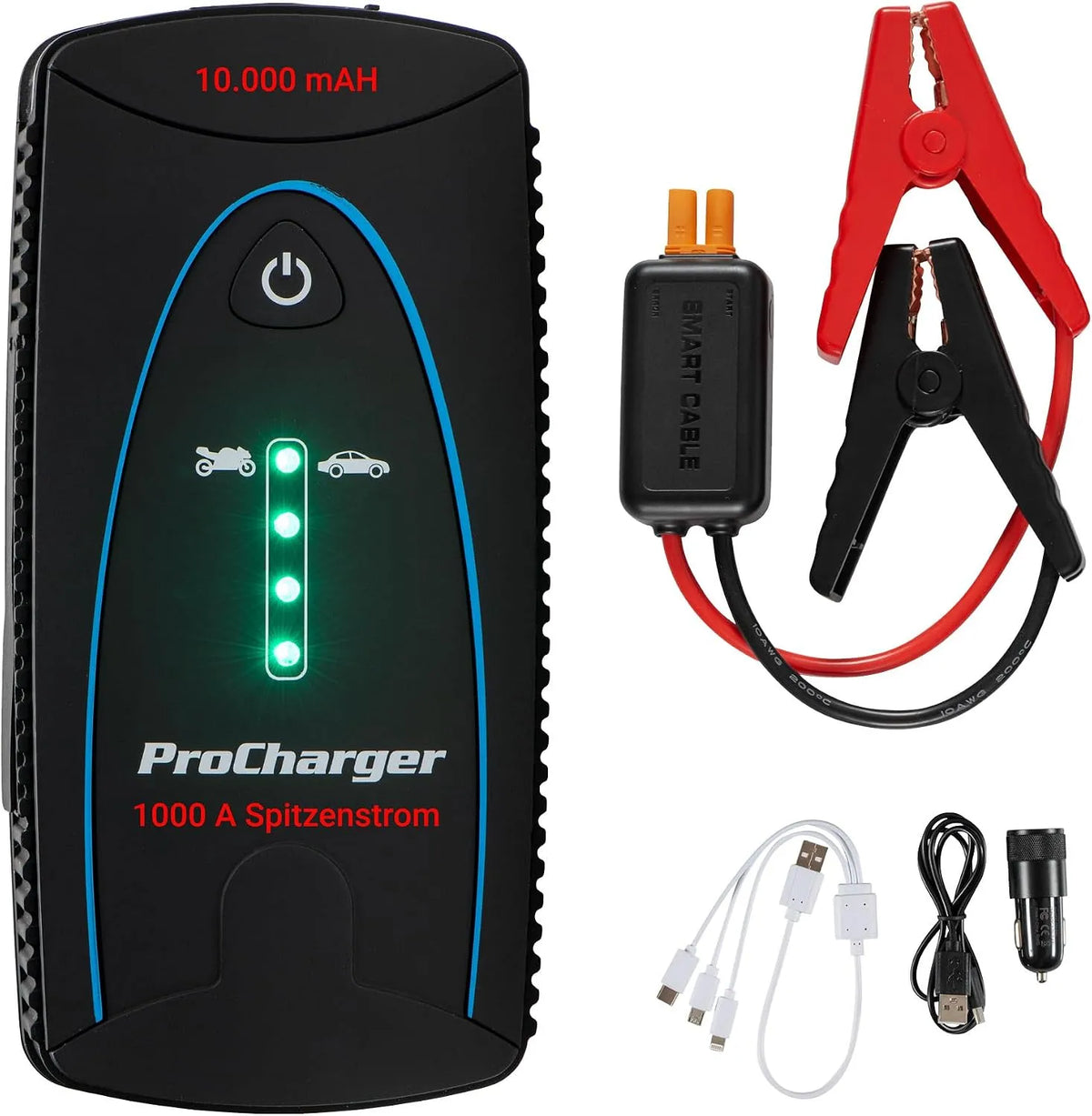 Modell & Akkupack 10.000mA ProCharger Startbooster, Spannung 12V Lithium Starthilfe Powerbank für PKW, Tragbares Batterieladegerät Auto