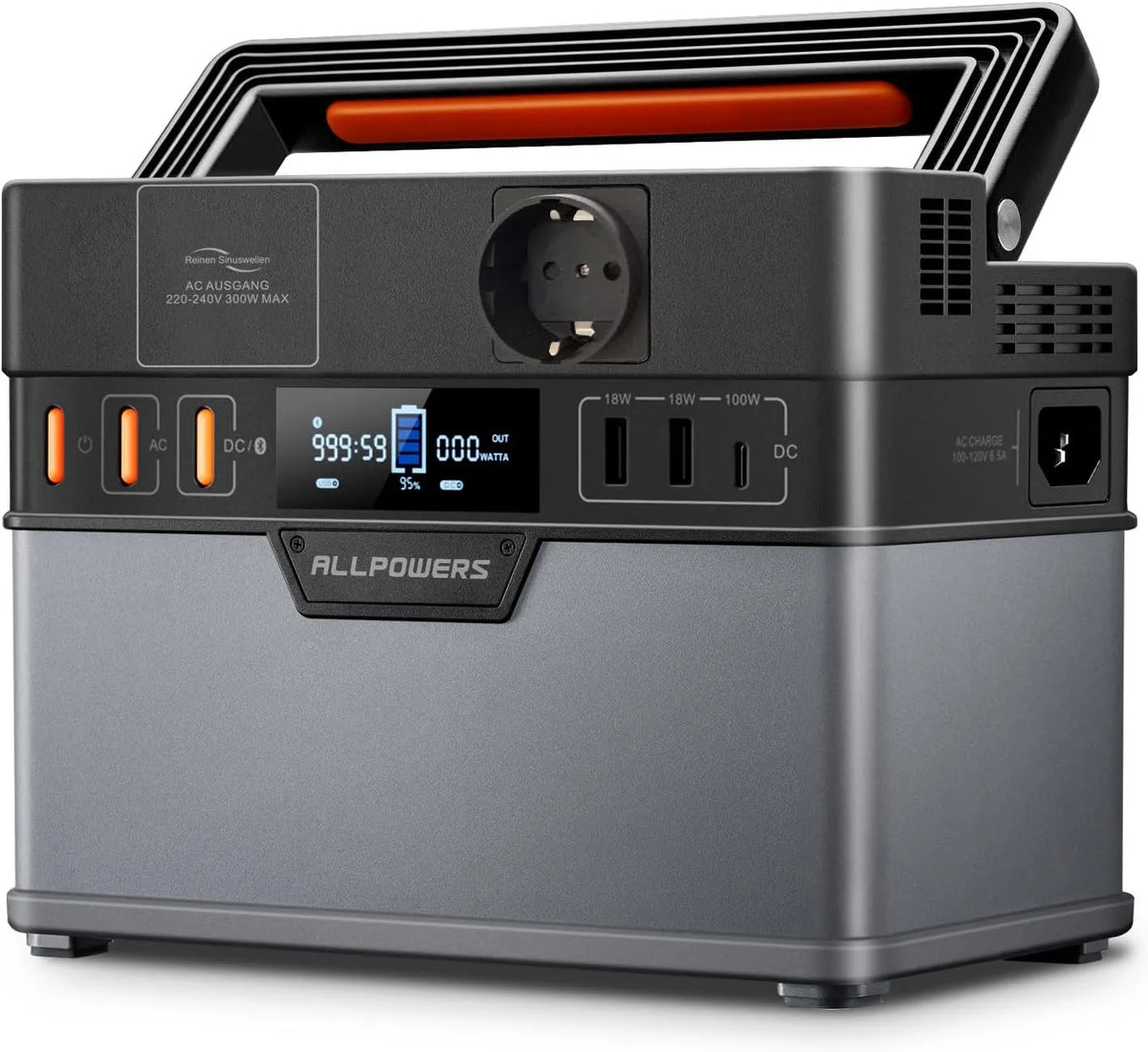 S300 ALLPOWERS, PLUS Tragbarer Powerstation 288Wh Mobile Stromversorgung Generatoren 300W Batterie