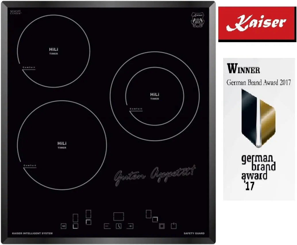 Kochfeld KCT 4745, Kaiser Hi Light Glaskeramik Autark 45 cm, 3 QuickHeat Kochzonen, Einbauherd, Einbaukochfeld, Elektro Herd, Facette