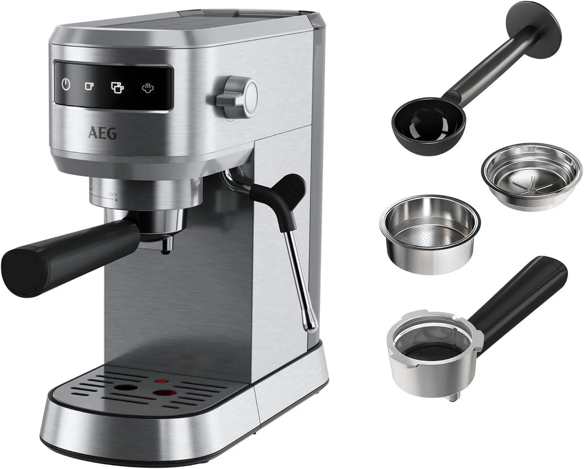 AEG Espresso-Siebträgermaschine EC6-1-6ST, Fassungsvermögen 1 l Wassertank, Thermoblock Technologie, Milchschaumdüse, 15 bar, schmales Design