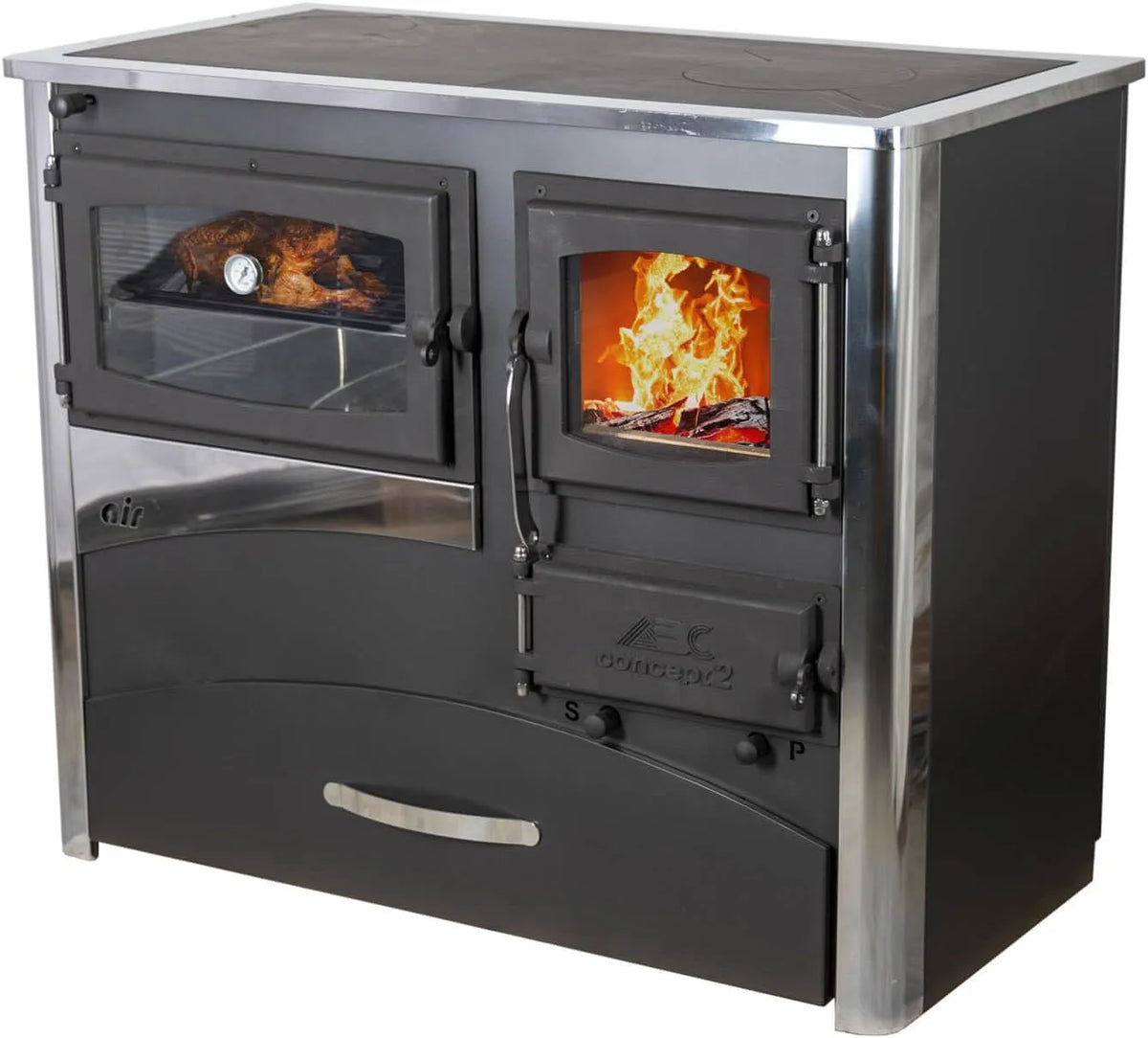 Kaminofen EEK A, mit Backfach und Herdplatte ABC Concept 2 Air Links Mehrfachbelegung Holzofen 11,6 kW