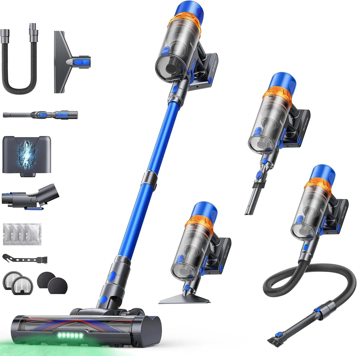 Staubsauger SunSare Akku, Kabellos 600W, 50000Pa, 65Min, Akkustaubsauger mit 1M Schlauch, Aromafunktion, Flexibles Biegegelenk, Wandladehalterung