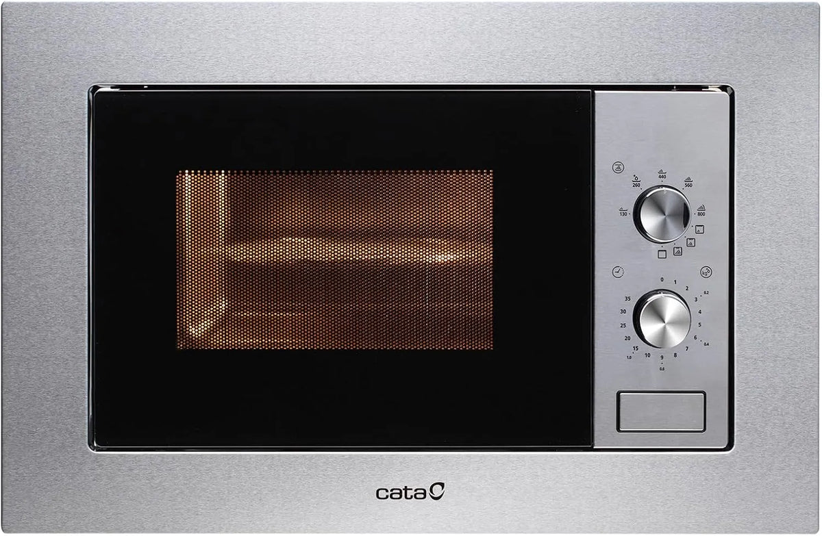 Grill MC 20 IX, Kapazität 20L Breite 60 cm, CATA Einbaumikrowelle Inox Innenbereich aus Edelstahl 5 Leistungsstufen 1000 W Selbstentfrostung