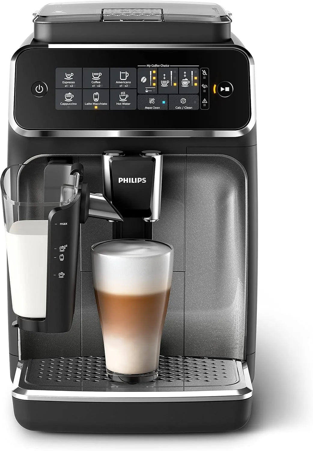 Philips Kaffeevollautomat 3200 EP3246/70, Series, 5 Kaffeespezialitäten, LatteGo Milchsystem, Intuitives Touchdisplay, Silber