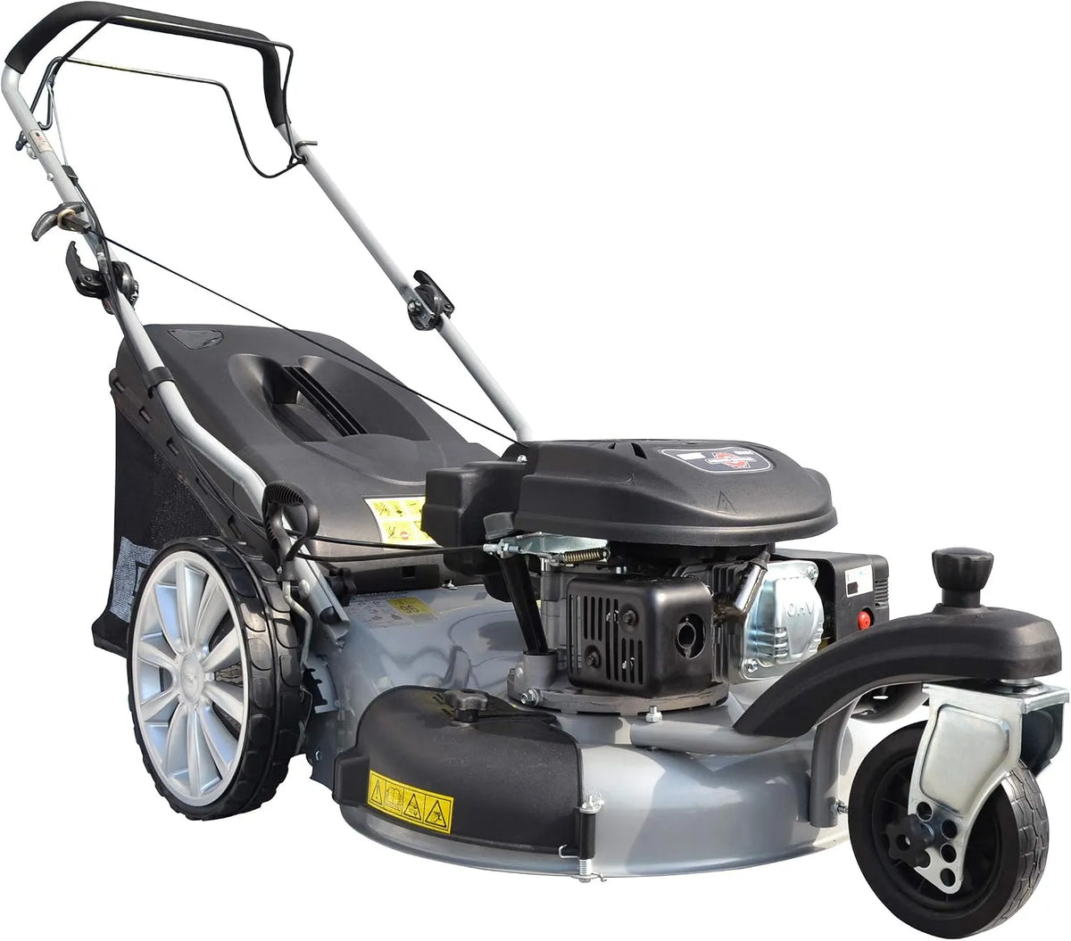 Güde Rasenmäher 4in1 196ccm 03PS, 4-Takt, Fassungsvermögen 65l Fangkorb, Silber in Schwarz, 51cm Schnittbreite, 6-Fach Schnitthöhenverstellung