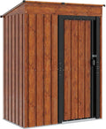 Geräteschuppen Braun, 137 x 81 x 180 cm Metall, Gartenhütten mit Griff und Schiebetür, mit Wetterfest Schräges Dach für Hinterhof Terrasse