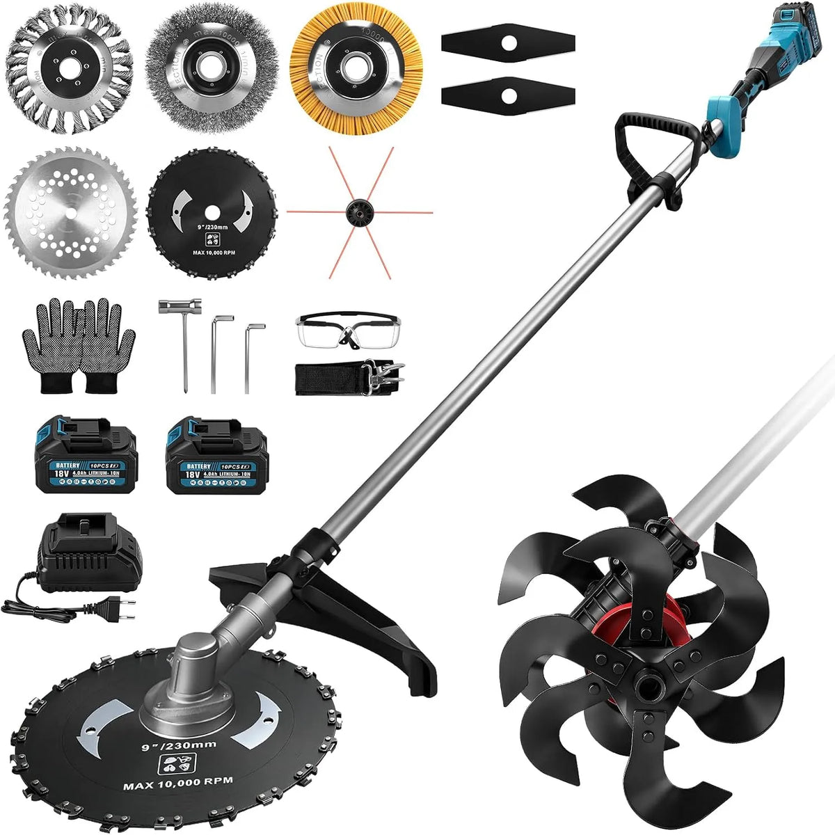 Motorhacke, 680 U, 2-In-1 Akku mit 2 Akkus, mit Arbeitsbreite 23 cm und Arbeitstiefe 25 cm für Rasen, Min Bürstenloser Elektro Gartenfräse