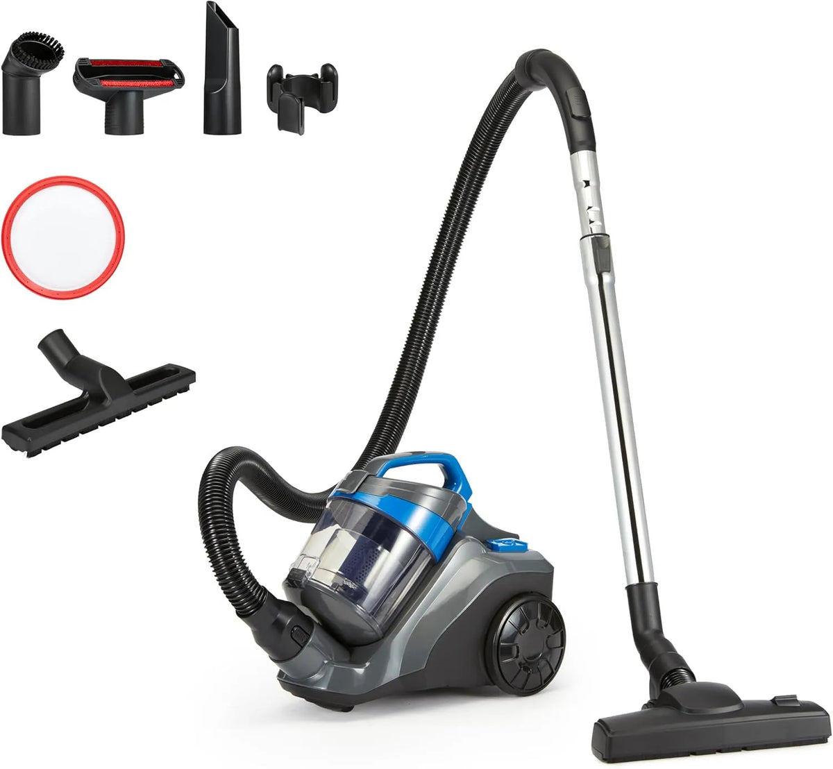 Bodenstaubsauger 3-Fach-Aktionsdüse Amazon Basics, HEPA-Filter, ohne Beutel 1.7L Kompakt Leichtgewicht mit, Leistung 850W, in Schwarz & Blau