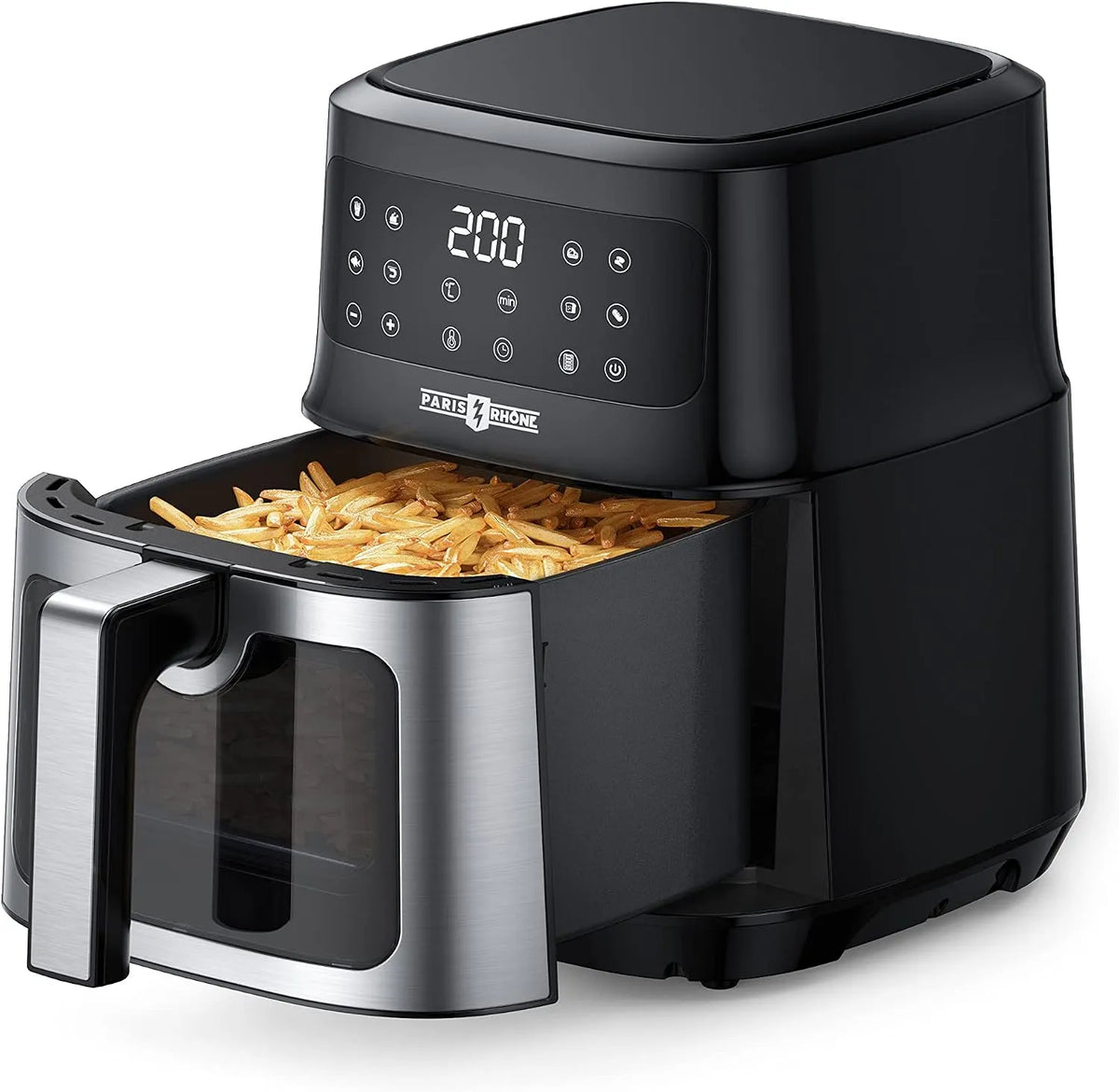 Heißluftfritteuse PARIS RHÔNE, Fassungsvermögen 5L XL mit Sichtfenster, 8-in-1 airfryer spülmaschinenfest mit One-Touch-Bedienung