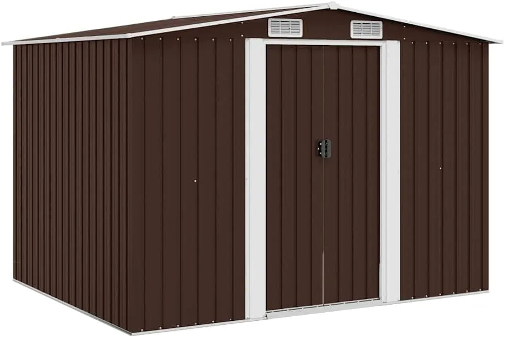 Geräteschuppen vidaXL Braun, mit 4 Entlüftungsöffnungen Schiebetür Gerätehaus Gartenhaus Schuppen Gartenschuppen 257x205x178cm Stahl