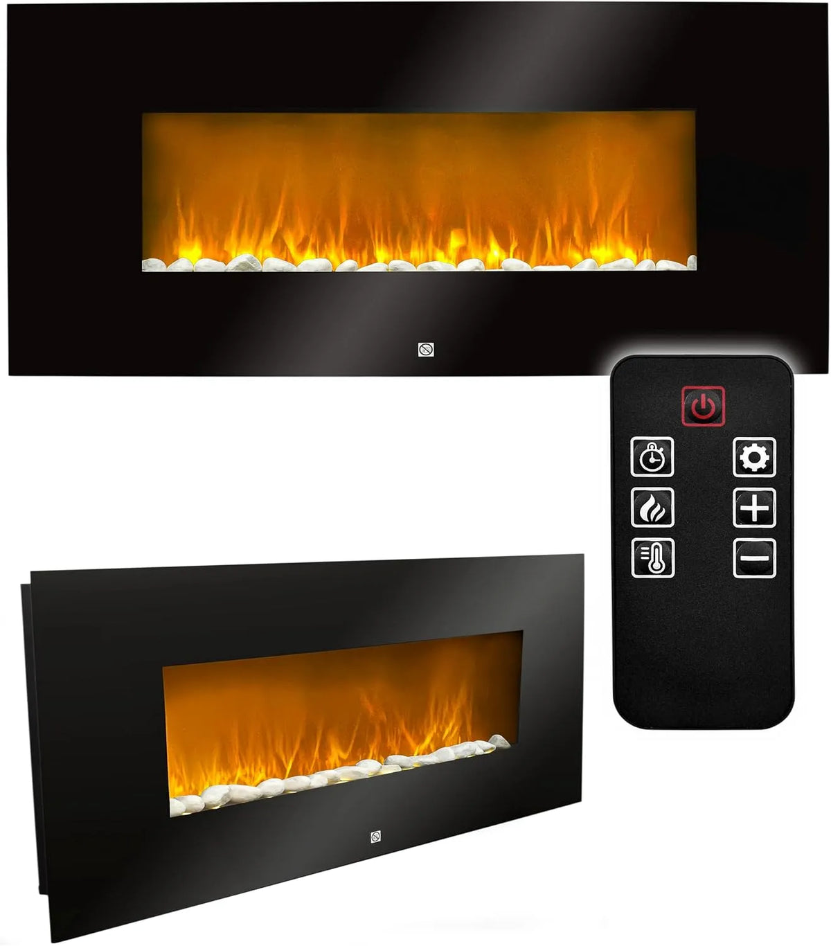 Elektrokamin, Elektrischer Kamin mit LED Flammeneffekt & Heizfunktion 2000W, Design Kaminofen ohne Schornstein, Wandmontage 94cm, in Schwarz