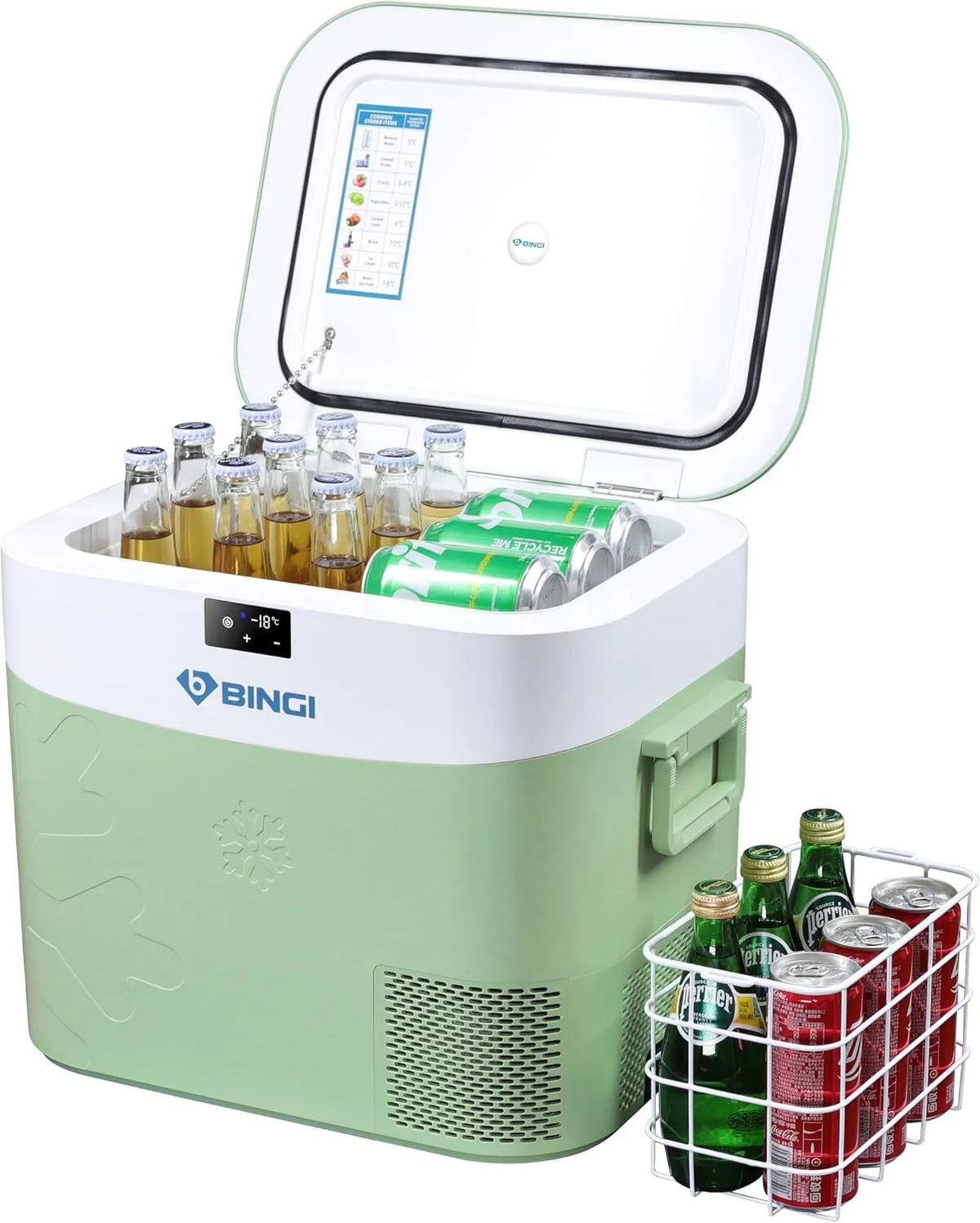 Kompressor BINGI, Kühlbox 22 Liter Tragbarer Auto Kühlschrank 12/24V DC und 230V AC Mini Gefrierschrank für Auto, 15℃ bis -18℃, LKW, Camping