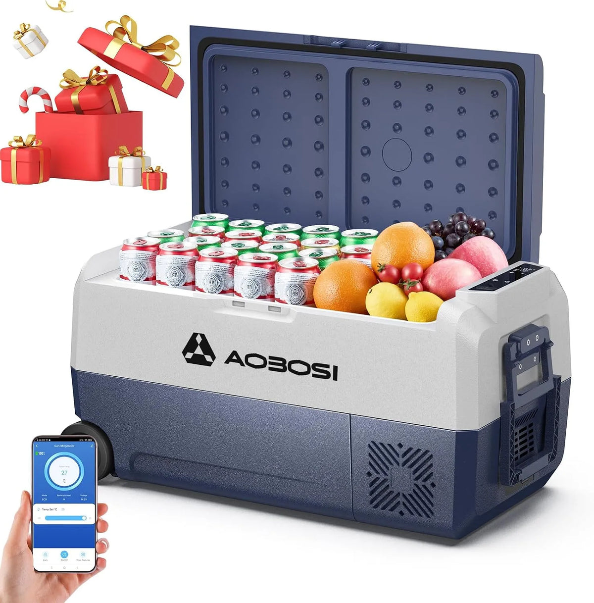 Kompressor AAOBOSI, Kühlbox 36L, für Wohnmobil, Autoreisen, 20℃ bis 20℃ Camping kühlschrank, kühlbox Auto 12v 230v mit APP-Steuerung, Boot