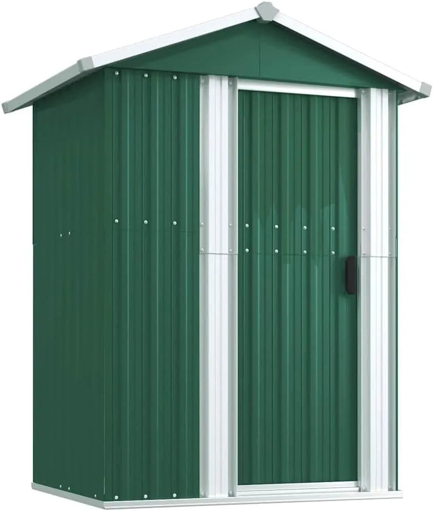 Geräteschuppen vidaXL, Grün 126x97,5x177cm Verzinkter Stahl, Gerätehaus mit Schiebetür, Garten Schuppen für Werkzeuge Poolzubehör Gartengeräte