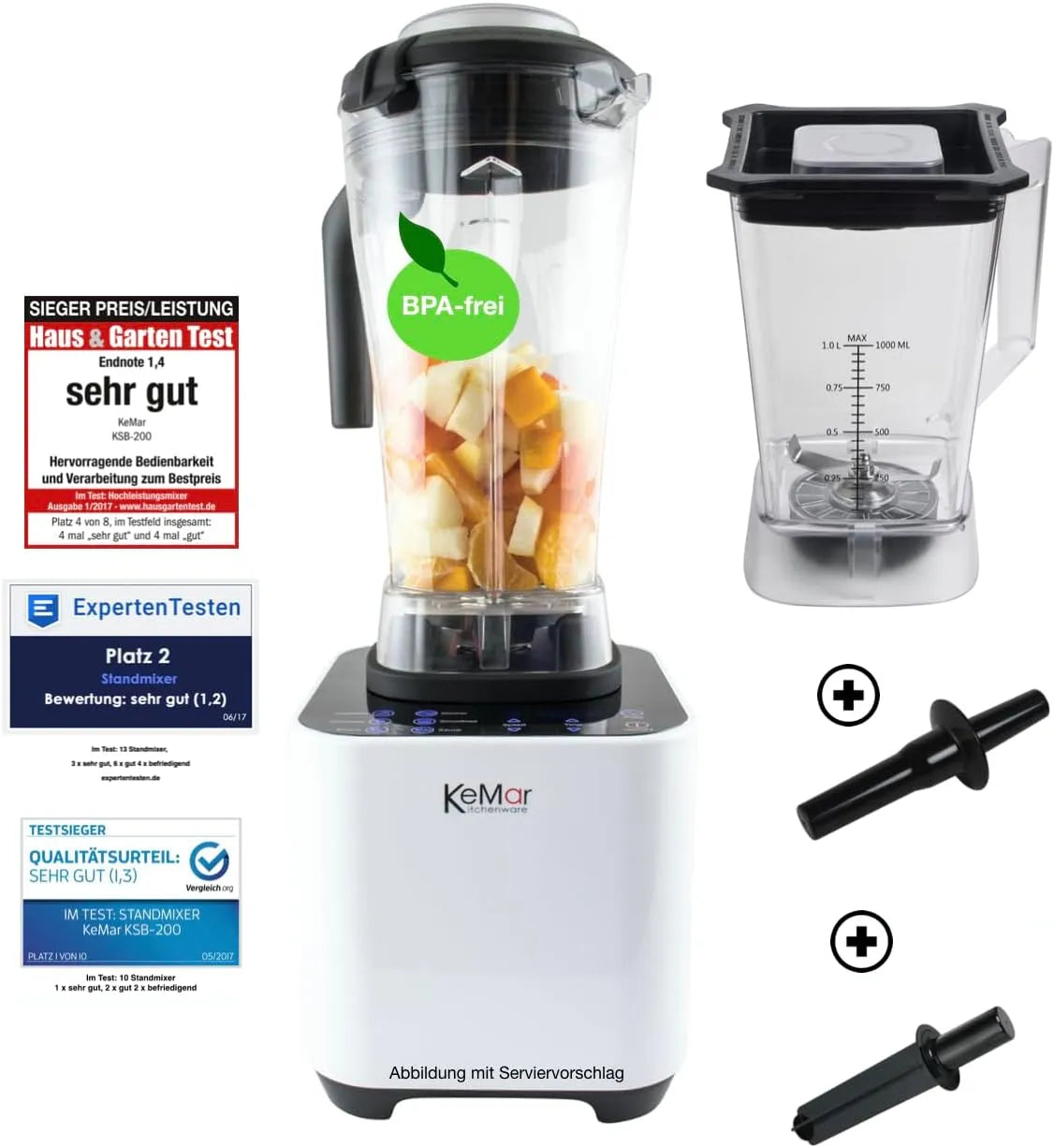 Standmixer, Leistung 1.500W, 30.000 U, min 6 Betriebsprogramme, inklusive. 1L und 2L Behälter, Hochleistungstandmixer, Touch Bedienung