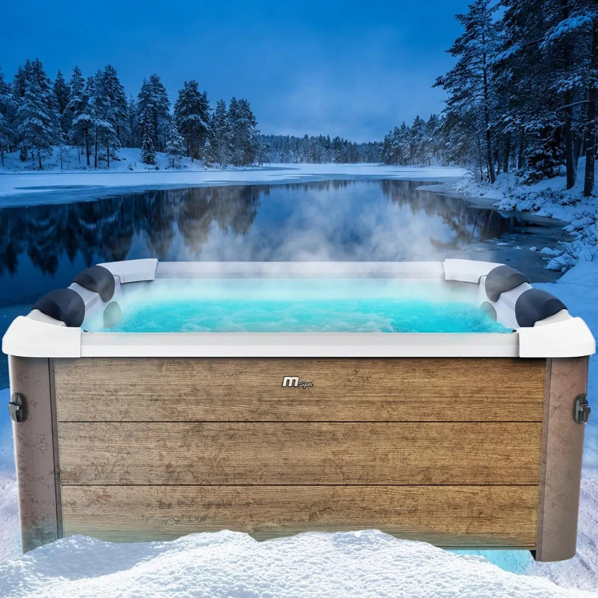 Whirlpool, 120 Massagedüsen, LED-Beleuchtung in 20 Farben für 6 Personen, Maße 160x160x65cm, Ganzjähriger Einsatz Winterfest, In & Outdoor