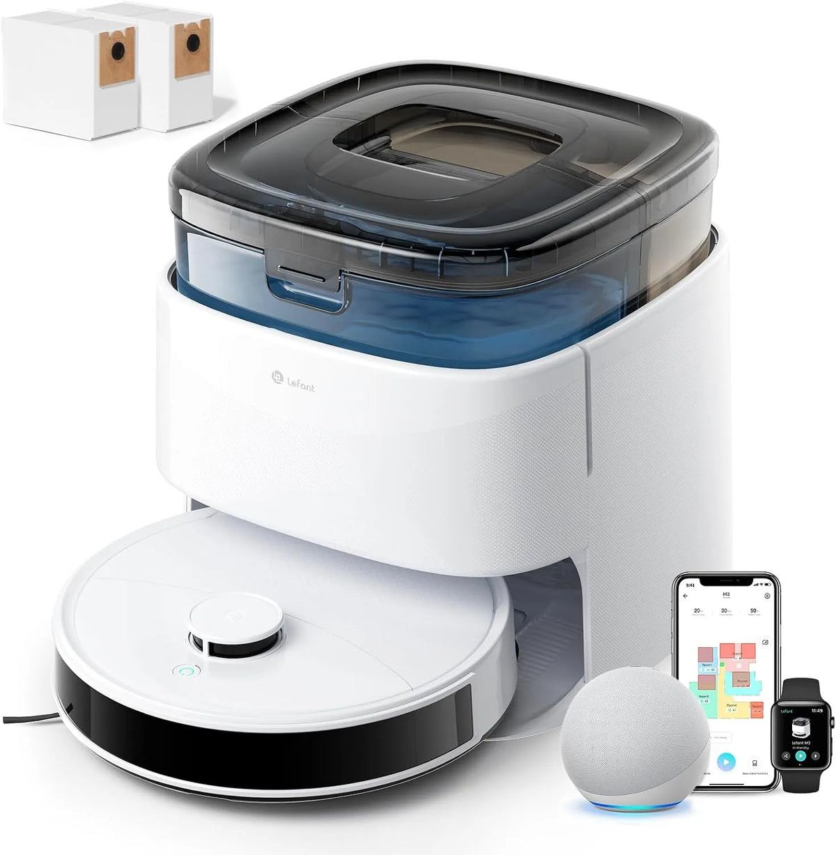 Saugroboter 12000, LEFANT M3 mit Wischfunktion, Akkulaufzeit 220 Minuten, mindToF-Navigation, Staubsauger Roboter, Schleuderdrehzahl 200 U