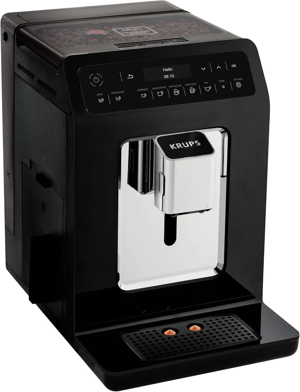 Krups Kaffeevollautomat EA8908, 2-Tassen Funktion, 12 Kaffee-Variationen, 3 Tee-Variationen, Evidence, One-Touch-Cappuccino Funktion