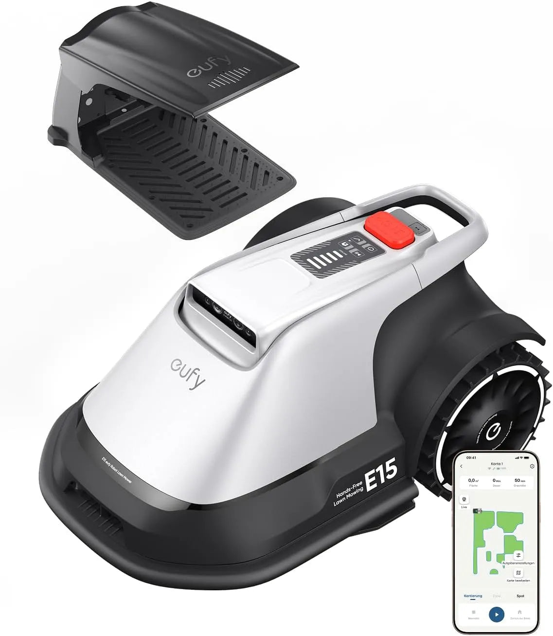 Modell Mähroboter ohne Begrenzungskabel E15 eufy, Garten bis 800m², Smart-Navigation, Keine Signalausfälle, Kein RTK, TrueVision Technologie