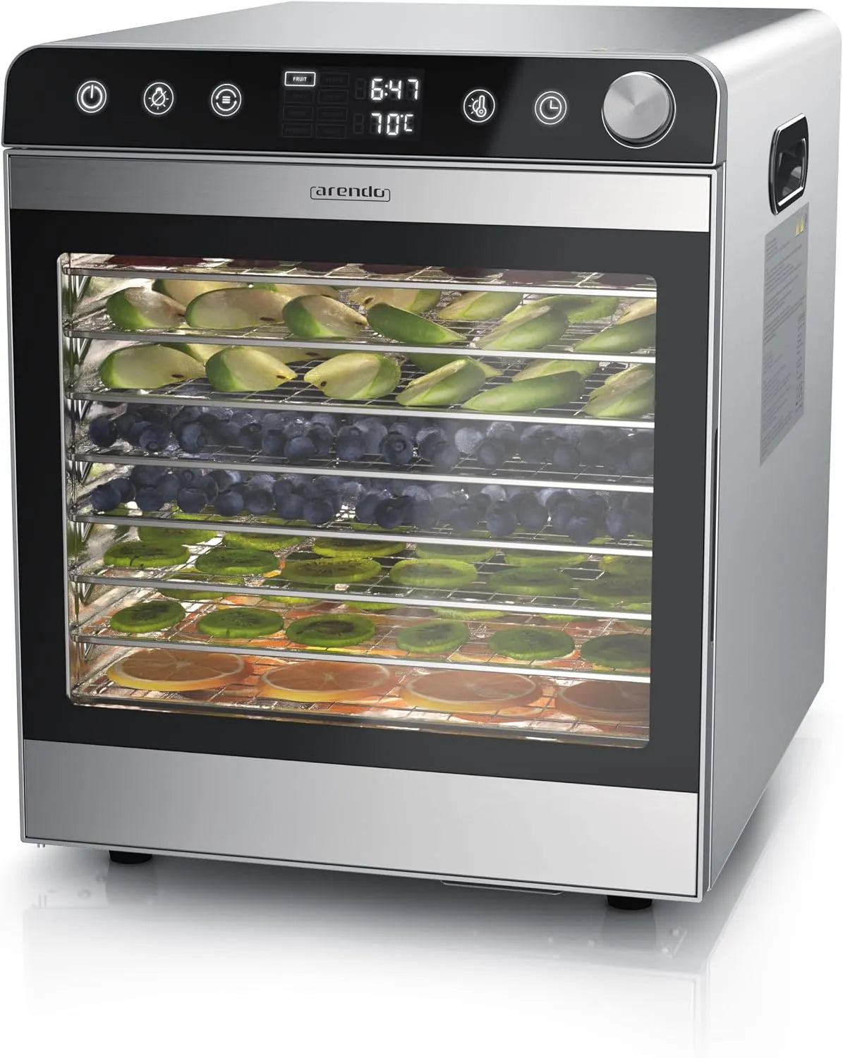 Arendo, 8400 cm², Dörrautomat Edelstahl mit 10 Edelstahlgitter, Dörrgerät Dehydrator Obsttrockner Dörrapparat, Obst Fleisch Pilze uvm
