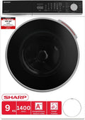 Sharp Waschmaschine ES-WNFL914CWDA-DE 1400, 20%, Energieklasse A, min, AllergySmart, WLAN, Gewicht 9kg, 15 Betriebsprogramme, Inverter-Motor