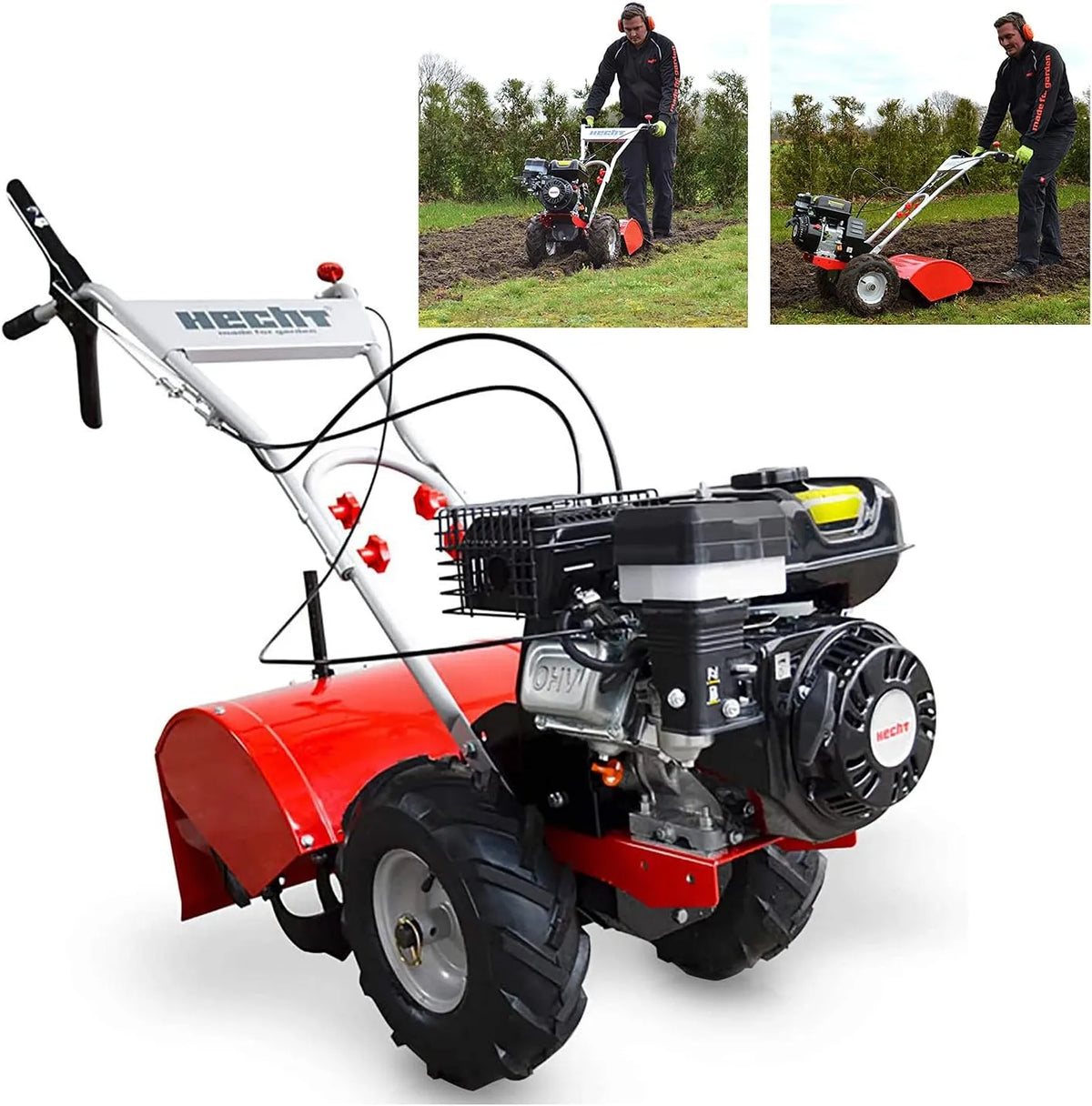 Motorhacke, 50 cm Arbeitsbreite, HECHT Benzin-Gartenfräse 750 Kultivator Bodenfräse Fräse, Motorleistung: 4,7 kW, 4 Kreisel mit je 4 Messern, 6,5 PS