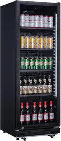 Kühlschrank bis+10, mit Glastür abschließbar LED-Bel. 0 °C 5 Einlegeroste verstellbar, Getränkekühlschrank Flaschenkühlschrank in Schwarz 360 L
