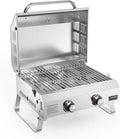 Gasgrill, Leistung 4.7 kW, Grillfläche 46x35cm, Grillrost, Kleiner für Balkon Camping Garten, onlyfire Tischgasgrill 2 Edelstahlbrennern, Thermometer