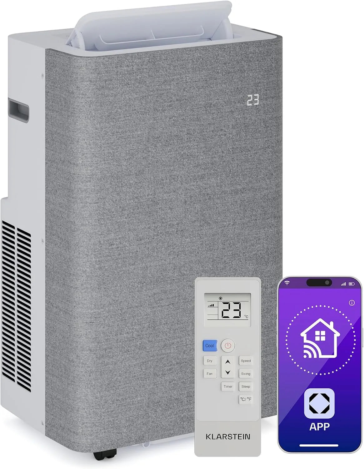 Klarstein Klimaanlage, 14.000 BTU, 4-in-1 Kühlung, Entfeuchter, Leise, AireLux Mobile, Für Räume bis 51 m², App & Sprachsteuerung, Farbe Grau