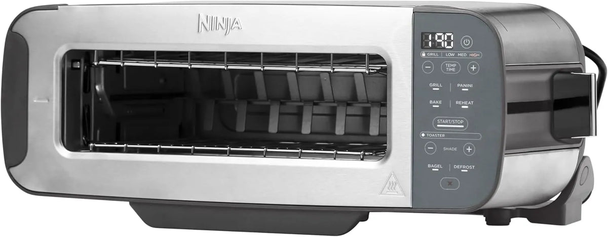 Ninja Toaster ST202EU, 7 Kochfunktionen, Elektrogrill mit Deckel, Backblech und Krümelschale, Foodi 3-in-1, 7 Toastlinien, Edelstahl